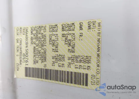 2015 Nissan Titan S/Sv/Sl/Pro-4X from USA, damaged, VIN 1N6AA0EC8FN500761